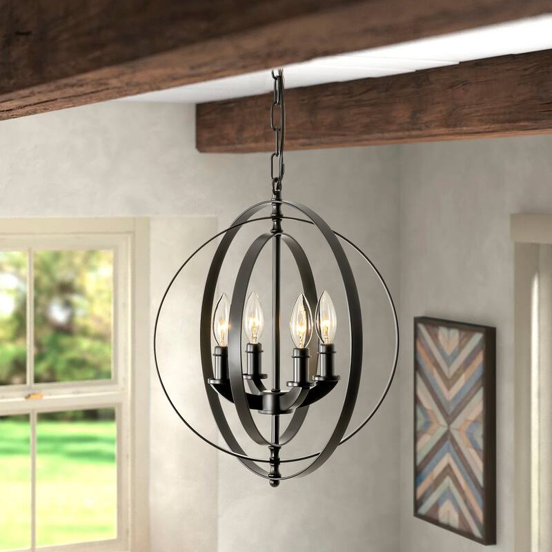 4-Light Modern Matte Black Adjustable Globe Chandelier for Living Room, Dining Room, or Kitchen - 15.75 in. W x 98.4 in. H