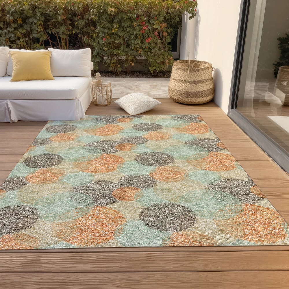 Machine Washable Indoor/ Outdoor Boho Sphere Chantille Rug