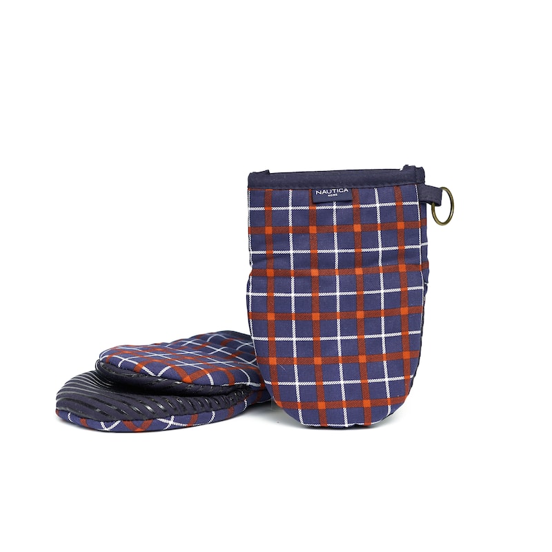 Nautica Home Plaid Red/Navy 100% Cotton Mini Oven Mitt With Silicone Palm (Set of 2)