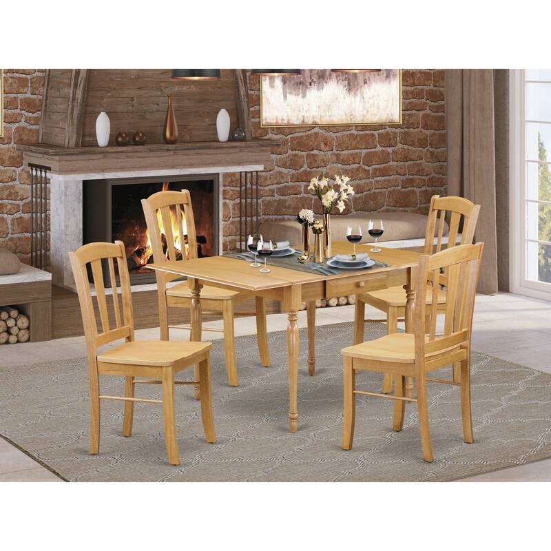 East West Furniture Dining Room Table Set Includes a Rectangle Kitchen Table with Dropleaf and Dining Chairs (Pieces Options) - MZDL5-OAK-W