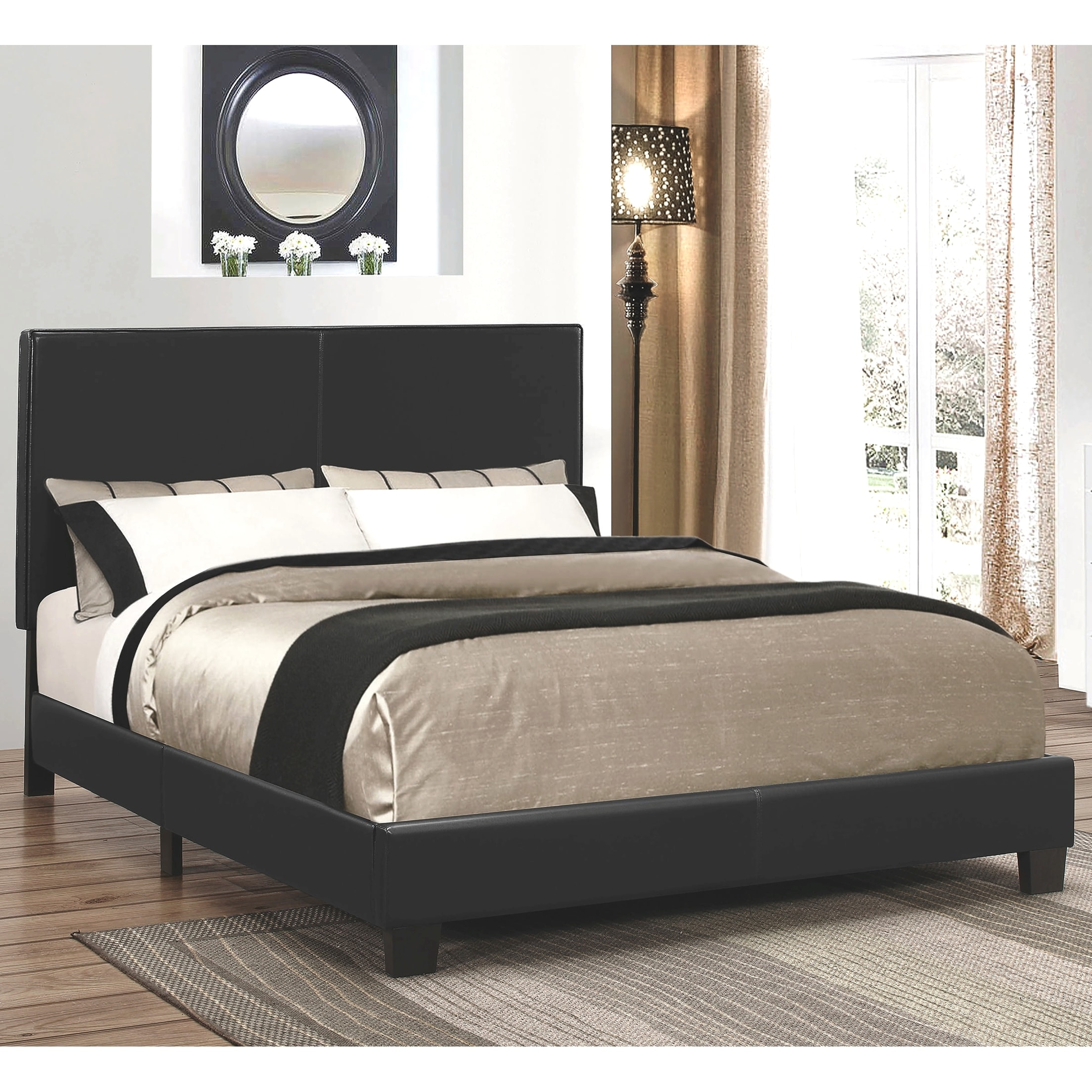 Chic Modern Design Black Leatherette Upholstered Bed