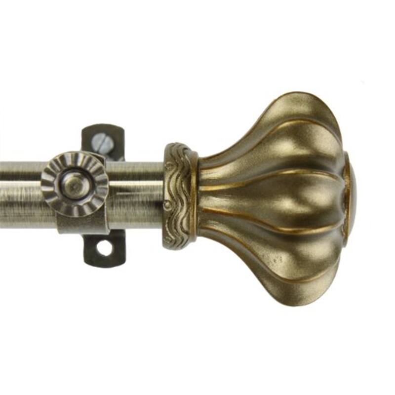 Gothic Curtain Rod 48-84 Inch, Antique Brass Metal Rod with Finials, Window Treatment Hardware - 84