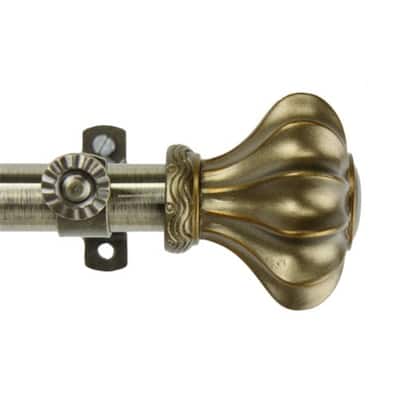 Gothic Curtain Rod 48-84 Inch, Antique Brass Metal Rod with Finials, Window Treatment Hardware - 84