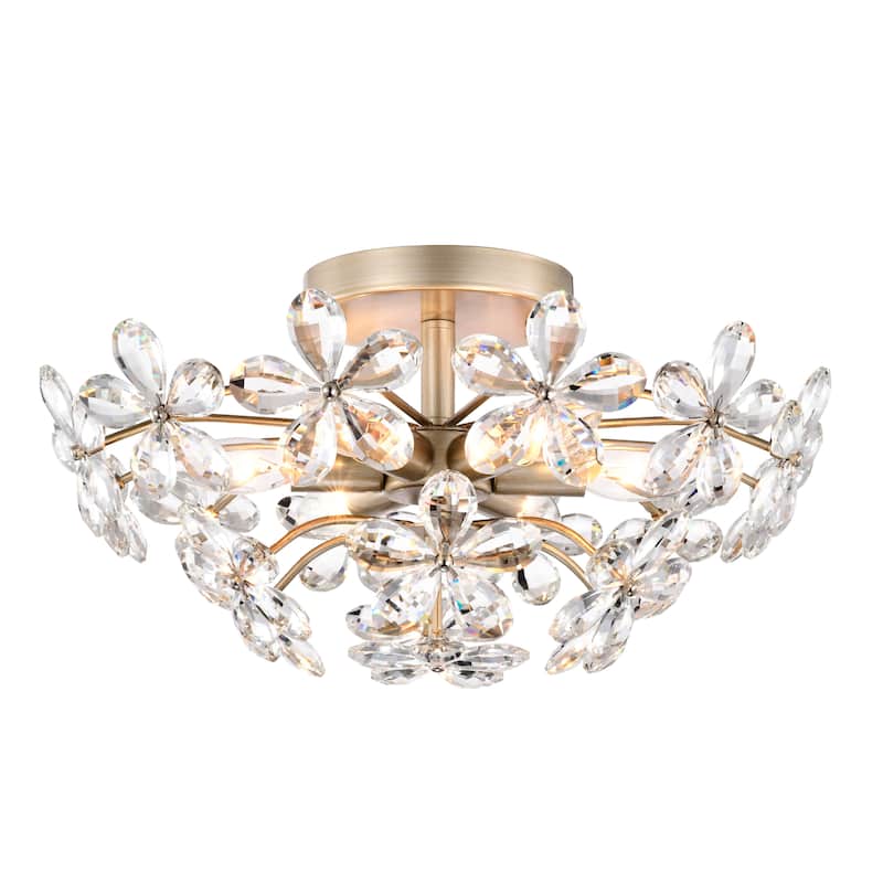 Rosa 6-Light Brushed Silver-ish Champagne Flower Crystal Flush Mount