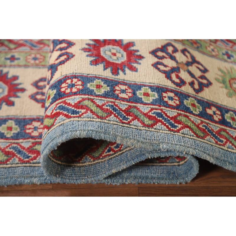 Hand Knotted Oriental 100% Wool Carpet Traditional Geometric Navy Blue & Blues Kazak Area Rug - 10' 0'' X 6' 9''