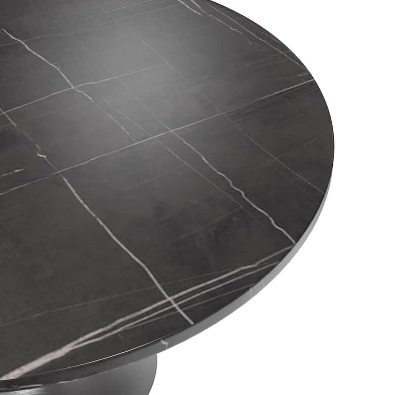 LeisureMod Verve 48" Round Dining Table with Sintered Stone TableTop and Brushed Chrome Base for Kitchen & Dining Room