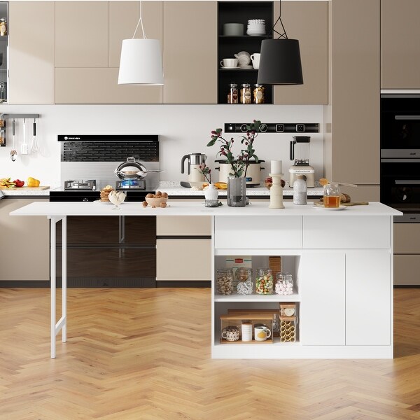 Farmhouse Kitchen Island Set with Drop Leaf and 2 Seatings,Dining Table ...