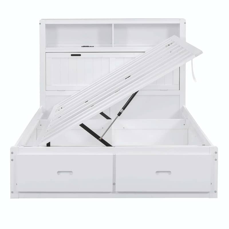 Wood Full Size Hydraulic Platform Bed with Storage LED Headboard