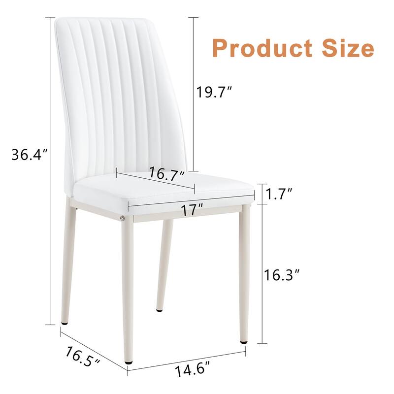 4 Dining Chair Set, White Dining Chair Set, PU Material High Back Seat and Sturdy White Leg Chair