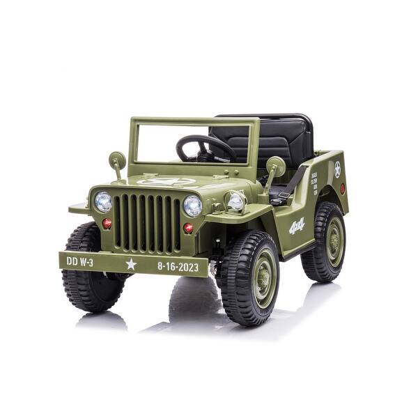 slide 2 of 8, 12V Ride on Kids Electric Car with LED Light and Remote Control, Green Olive Green