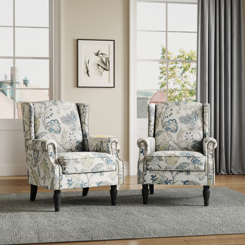 Upholstered Nailhead Trim Armchair Wingback Accent Chairs Set of 2