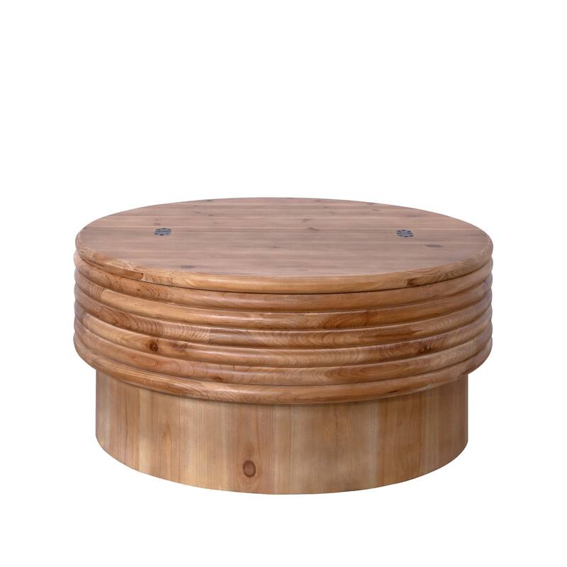 Round Wooden Coffee Table with Hidden Storage - 30.3" Modern Rustic Centerpiece for Living Room, Natural Finish,Lift-Top Lid