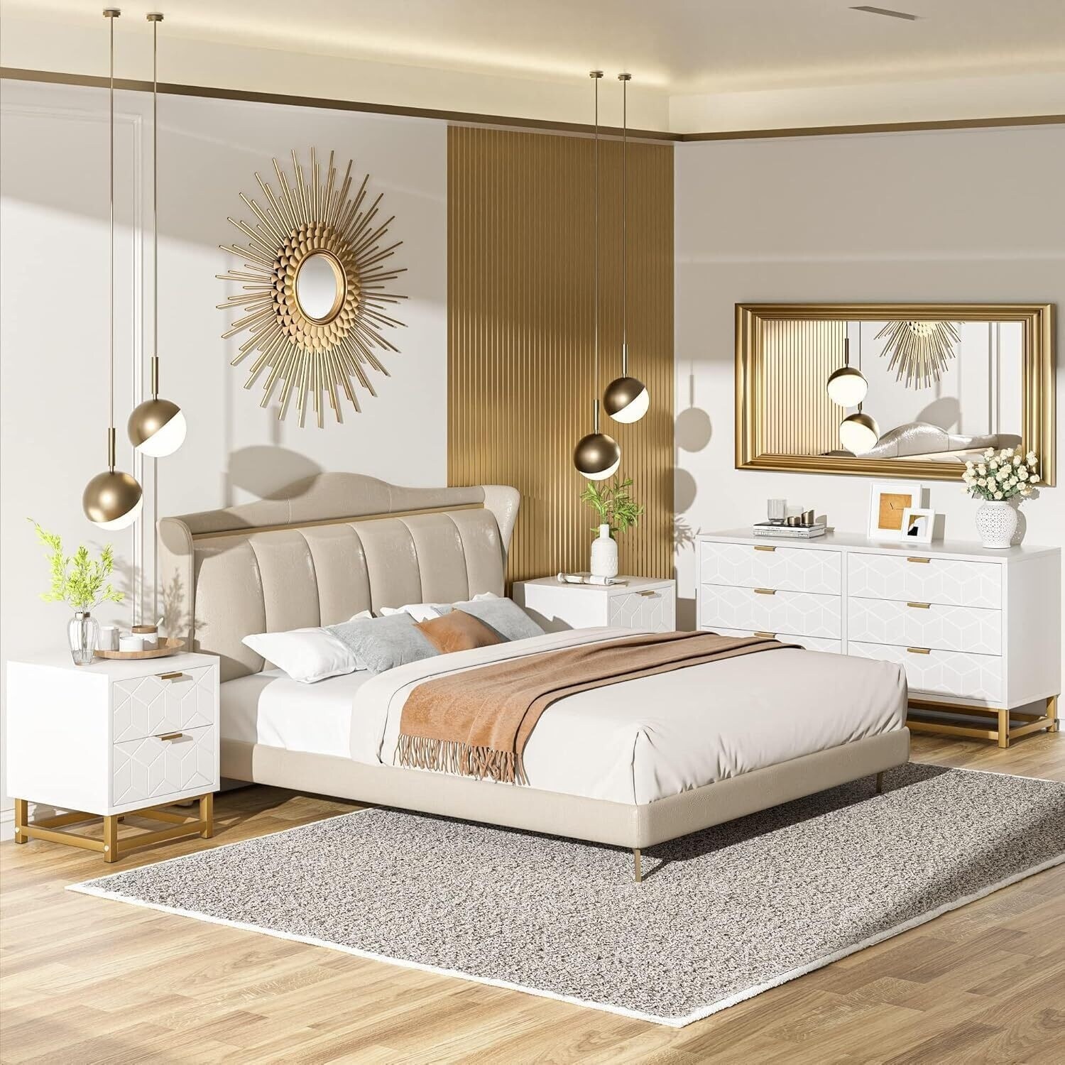 6 Drawer Dresser for Bedroom with Gold Metal Handles for Hallway, Entryway  - Overstock - 43027114