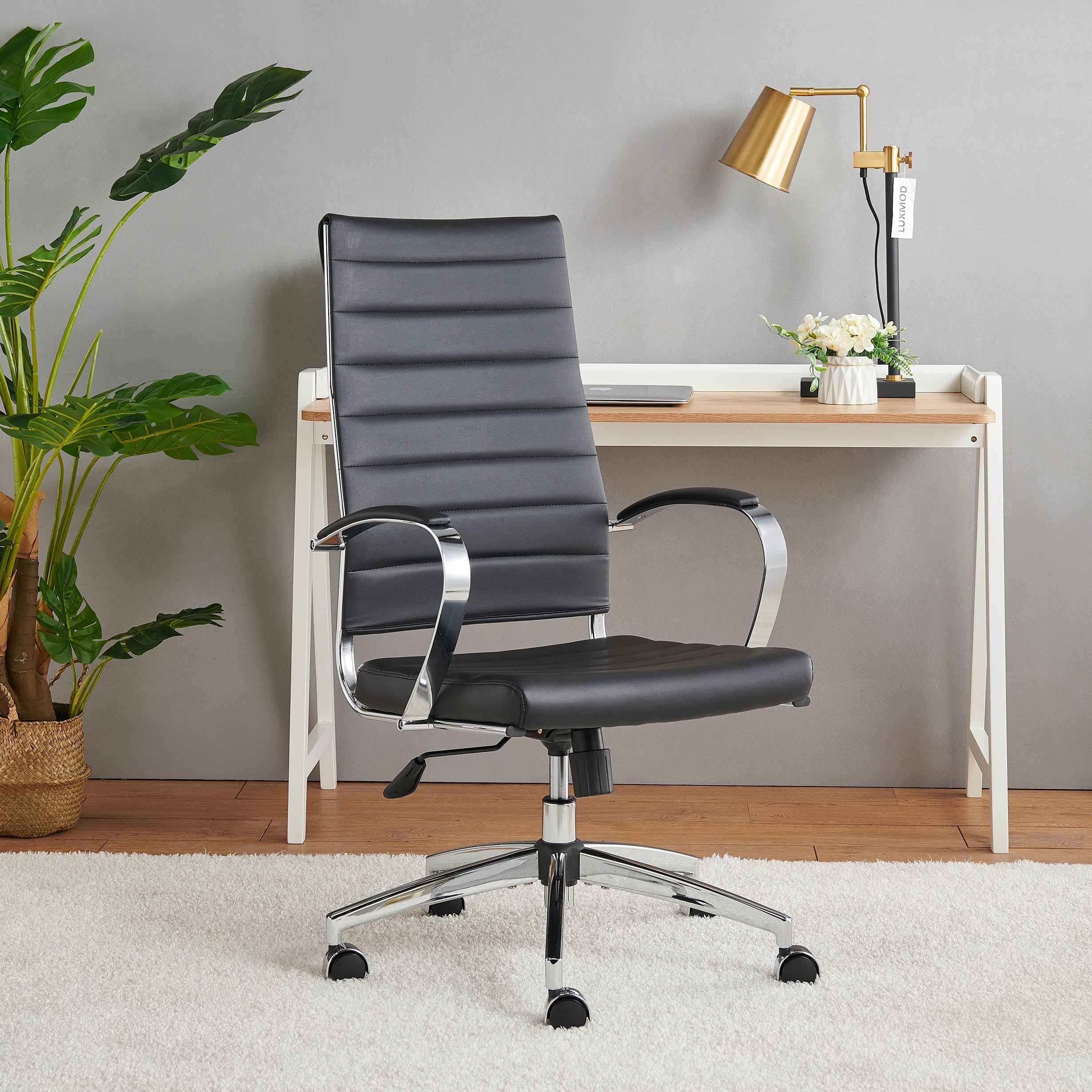 LUXMOD® Office Chair Faux Leather Silver Frame Adjustable and Swivel