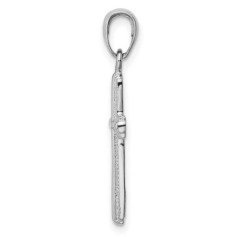 Curata 14k White Gold 18" Striped Border Religious Faith Cross Necklace - 12x20mm