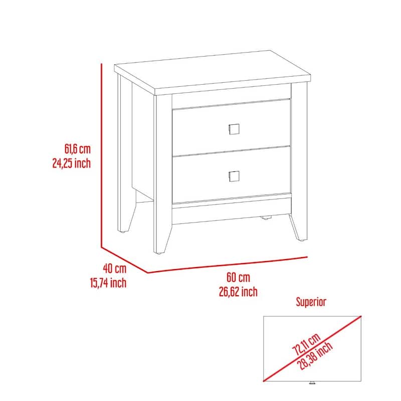 Nightstand 24"H, Two Drawers, Four Legs, Superior Top, Black