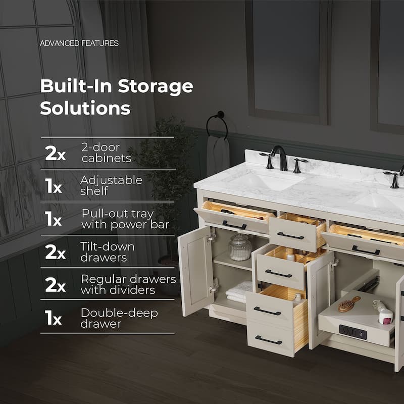 Athea Bathroom Vanity with White Engineered Marble Top