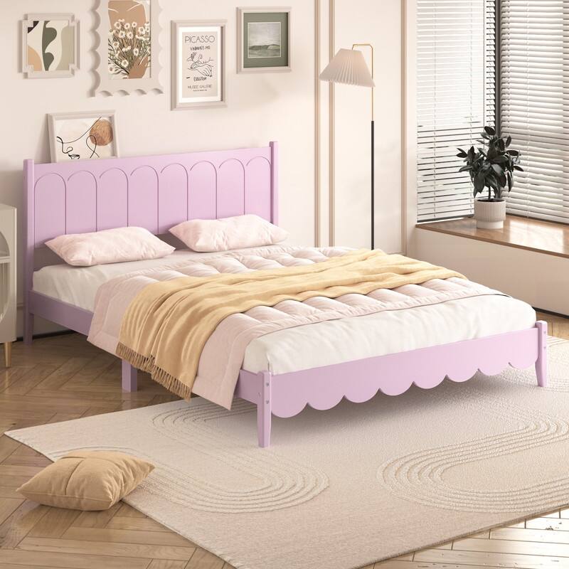 Queen Size Wood Platform Bed with Rectangular Headboard