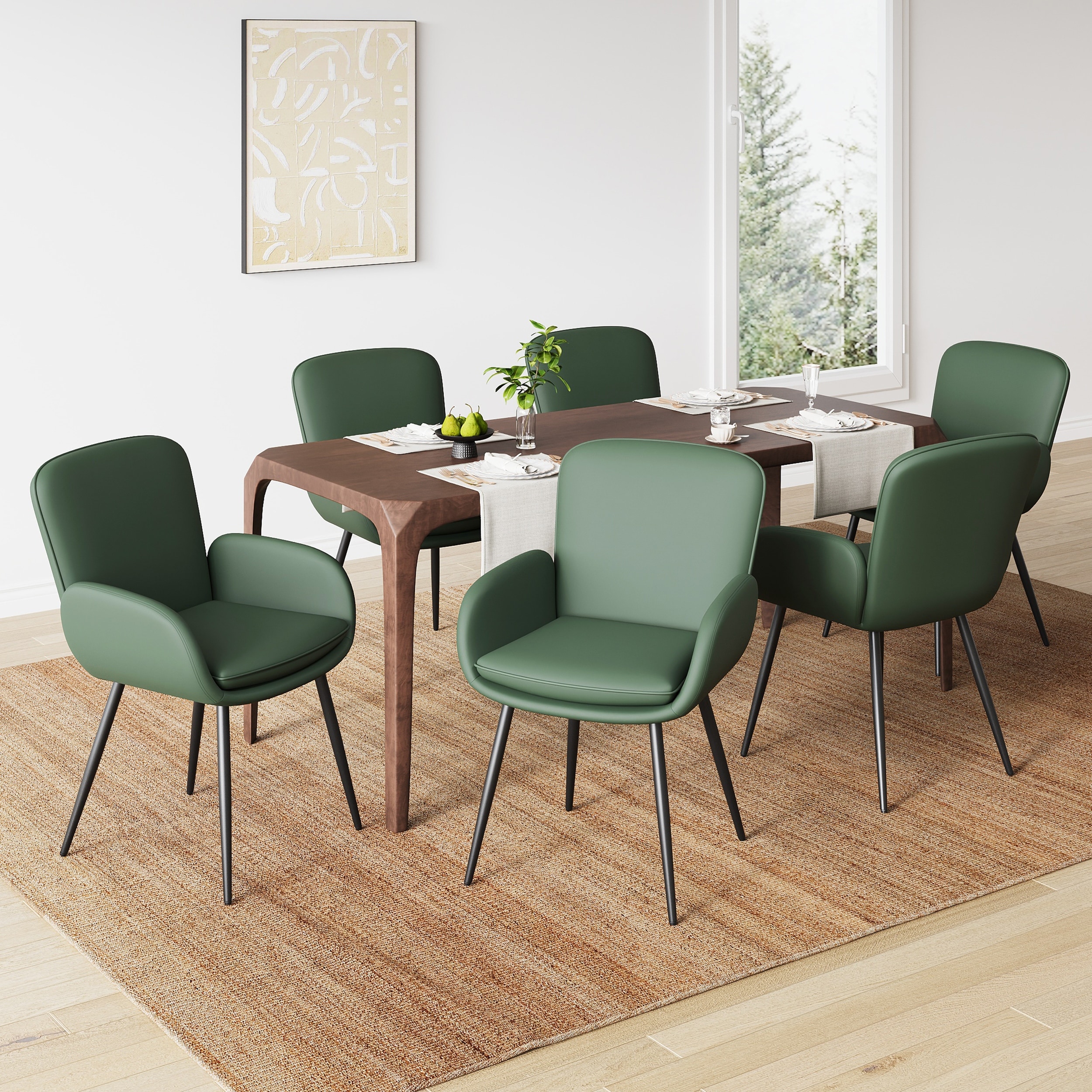 Modern minimalist dining chair faux leather upholstery with metal legs