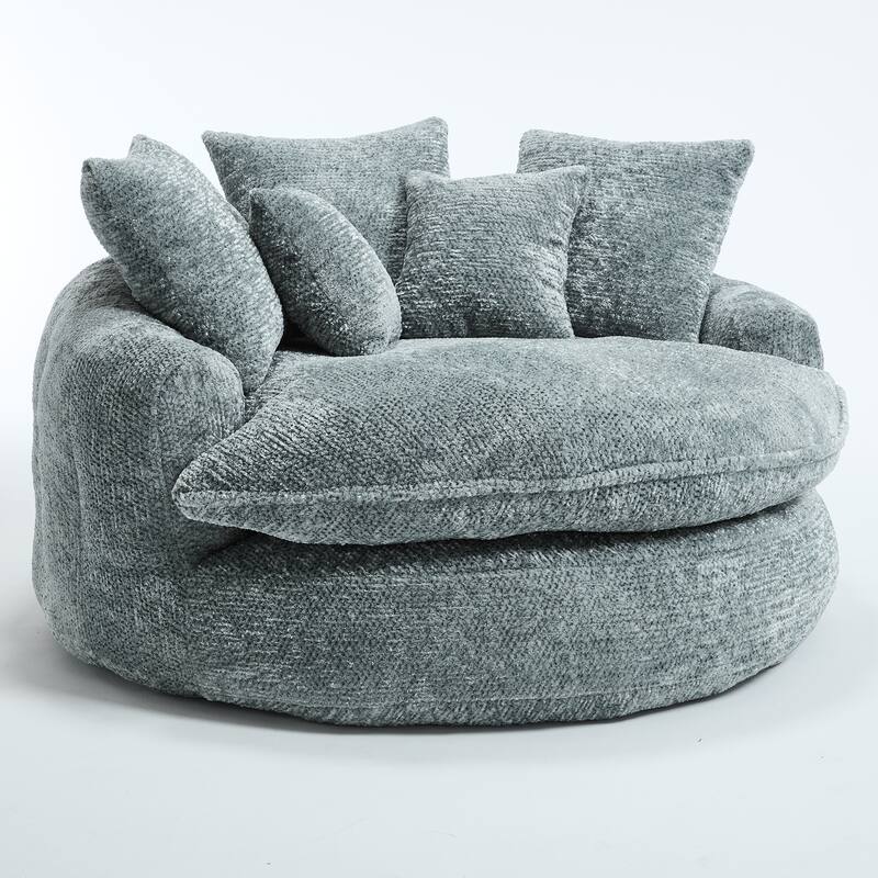 55" Modern Long Polyester Foam Round Bean Bag Sofa Chair with Pillows