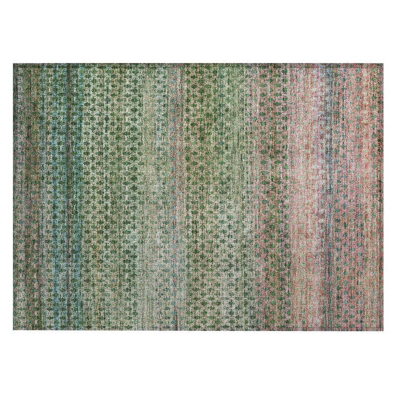 Machine Washable Indoor/Outdoor Stripe Medallions Chantille Rug