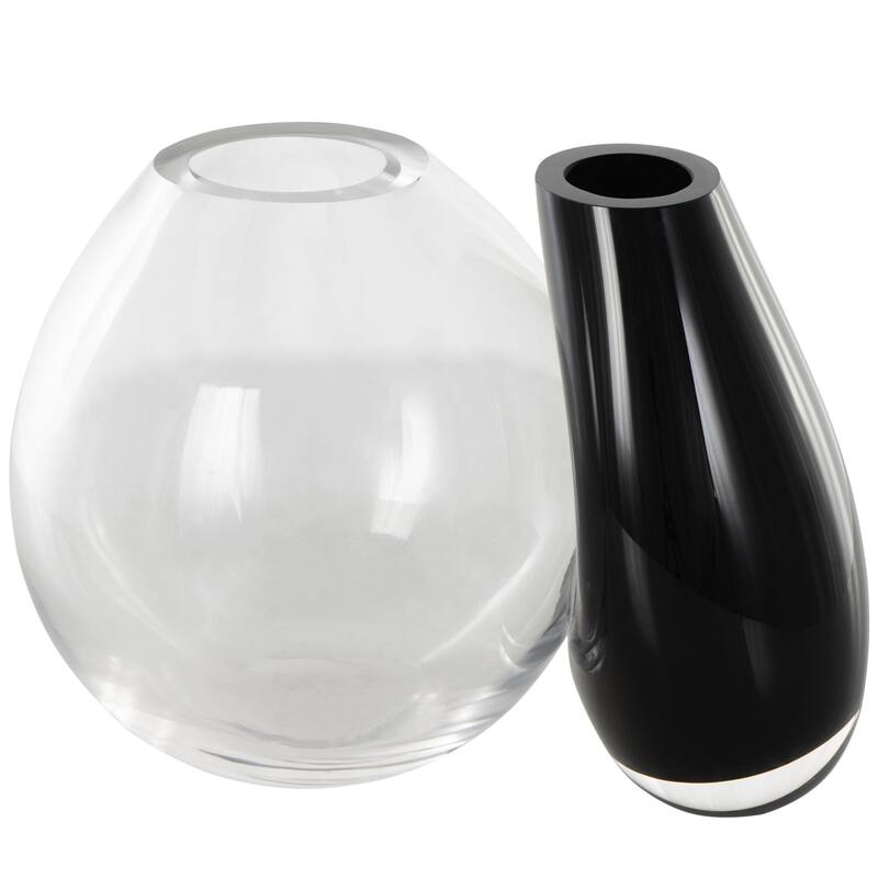 Recycled Glass Abstract Handmade 2 Opening Decorative Vase with Clear Glass Accent - Black - Roche River Decor