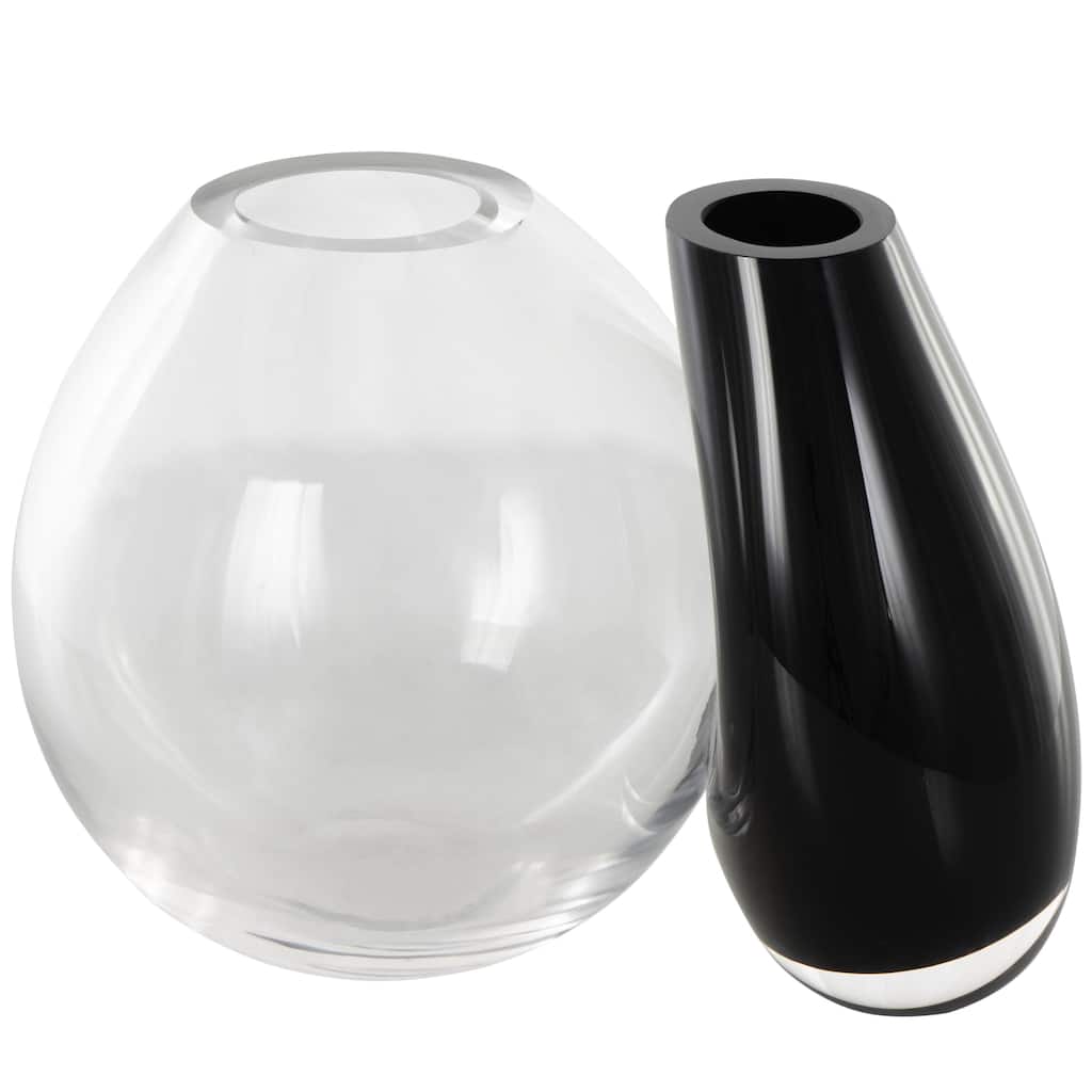Recycled Glass Abstract Handmade 2 Opening Decorative Vase with Clear Glass Accent - Black - Roche River Decor