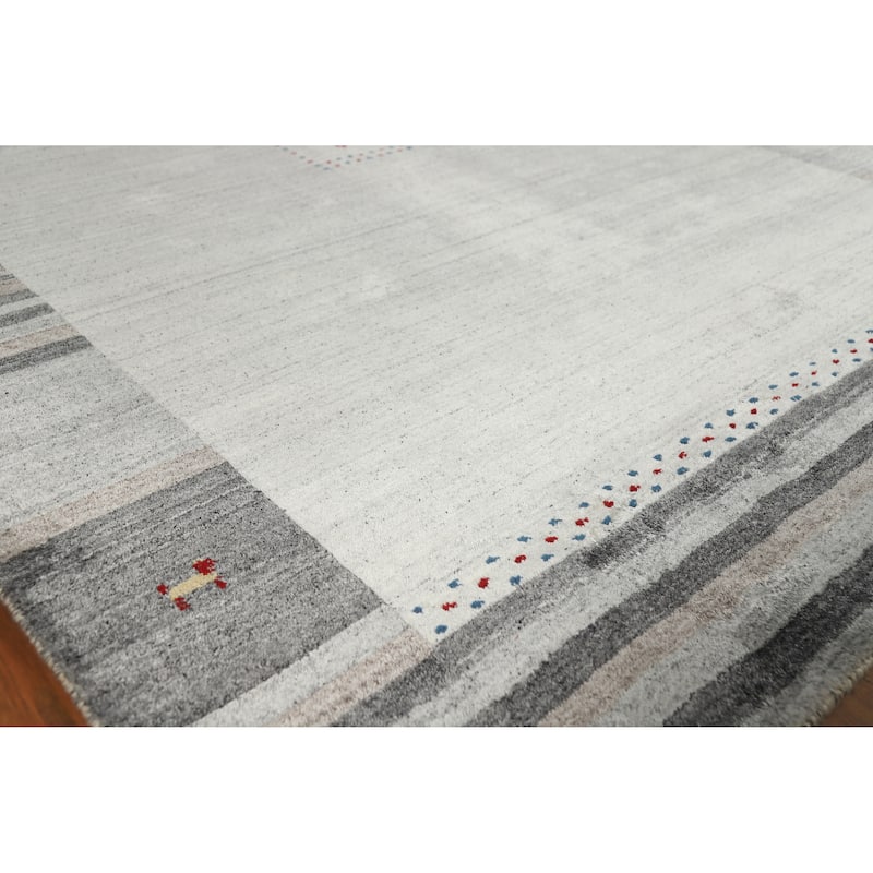 Gabbeh Indian Area Rug Hand-Knotted Wool Carpet - 5'5" x 7'7" - Ivory/Beige - 5'5" x 7'7"