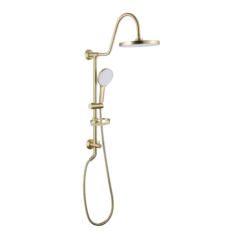 Wall-mounted complete shower system with soap dish (not including the rough-in valve) - Brushed Gold