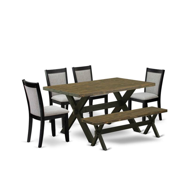 East West Furniture Kitchen Table Set- a Dining Table & Shitake Linen Fabric Parsons Chairs, Wire Brushed Black.(Pieces Options)