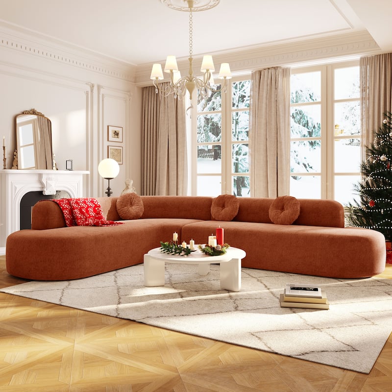 Christopher Knight Home - Mirod 122'' Extra Large Sectional Sofa with Elegant Curved Design and Plush Round Cushions - Orange