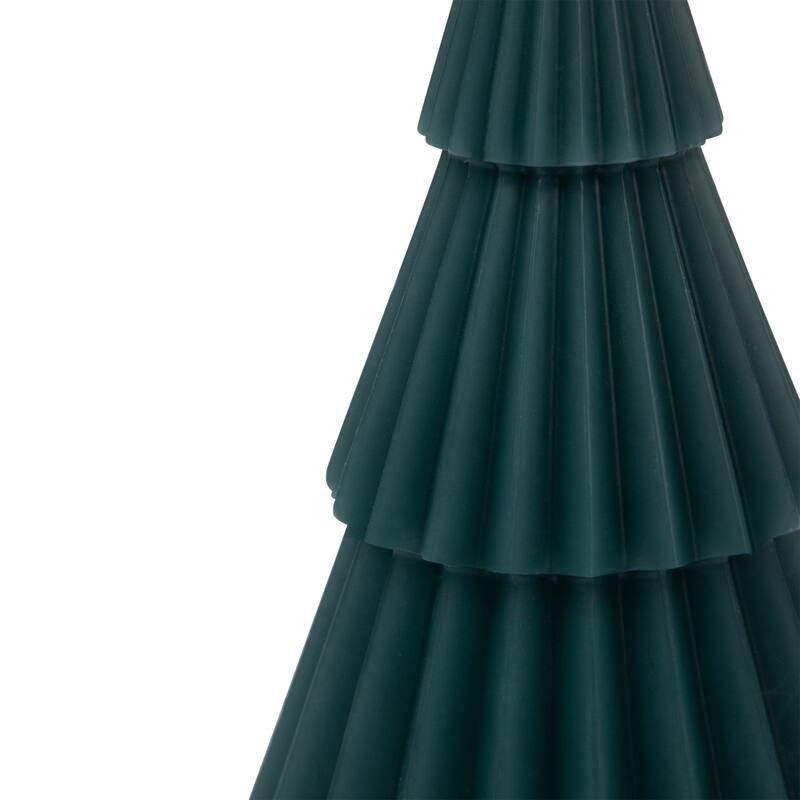 Ribbed Flickering LED Flameless Christmas Tree Wax Candles - 6" - Green - Set of 2