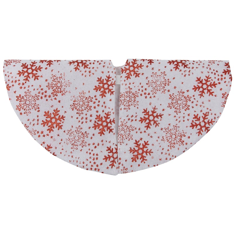 20" White and Red Glitter Snowflake Mini Burlap Christmas Tree Skirt - 20