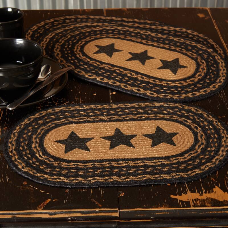 Farmhouse Jute Placemat Stencil Stars Set of 6 12x18 - Placemat 12x18 - Placemat 12x18 - Set of 6 - Country Black/Dark Tan