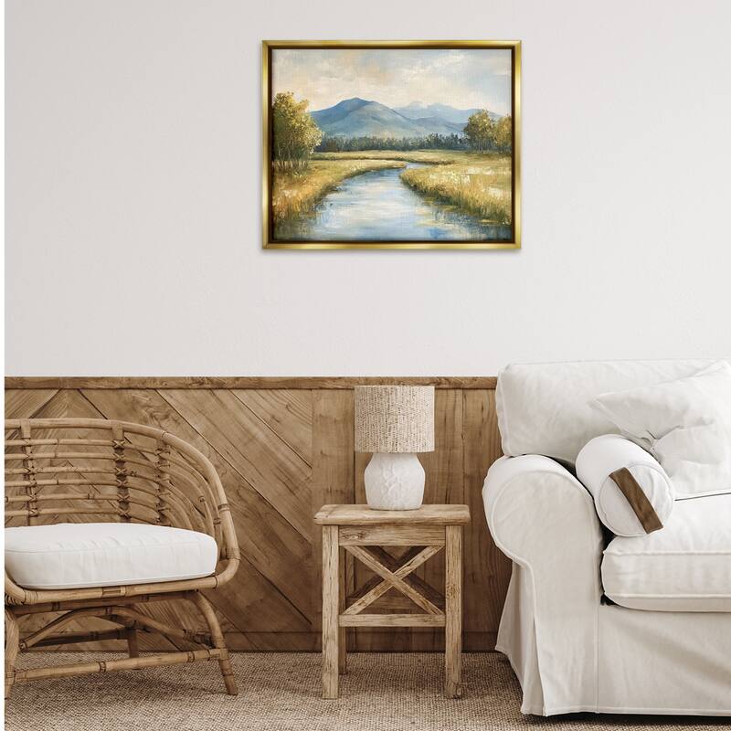 Stupell River Bend with Tall Grass Framed Floater Canvas Wall Art Design By Petal Prints Design