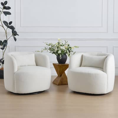 KINWELL 34" Wide Boucle Fabric Upholstered Swivel Armchair (Set of 2)