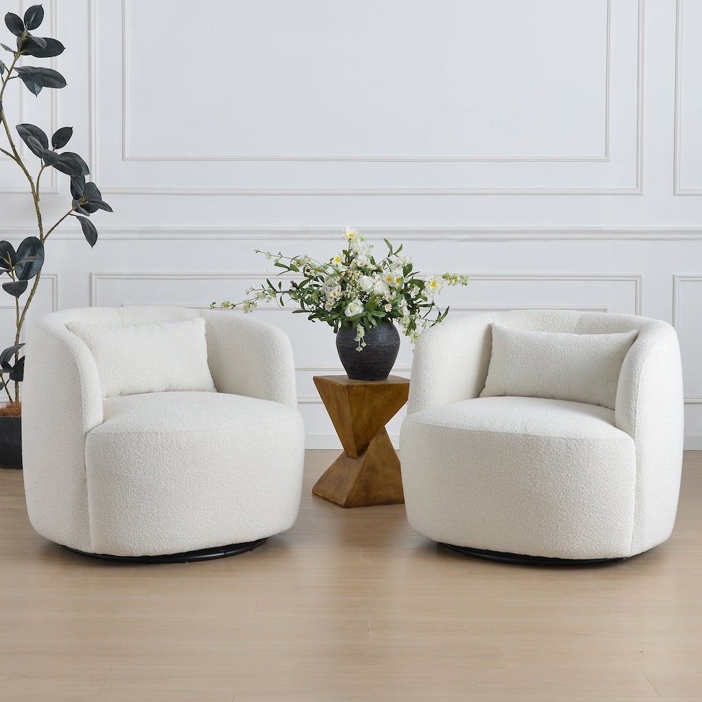 KINWELL 34" Wide Boucle Fabric Upholstered Swivel Armchair (Set of 2)