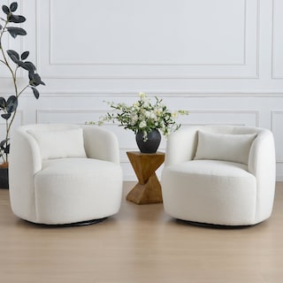 KINWELL 34" Wide Boucle Fabric Upholstered Swivel Armchair (Set of 2)