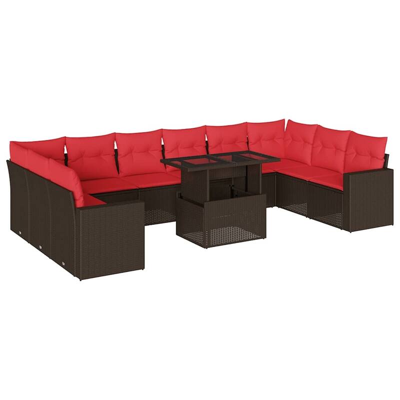 vidaXL 11 Piece Patio Sofa Set with Cushions Black/Brown/Gray Poly Rattan - 24.4 x 24.4 x 27.2