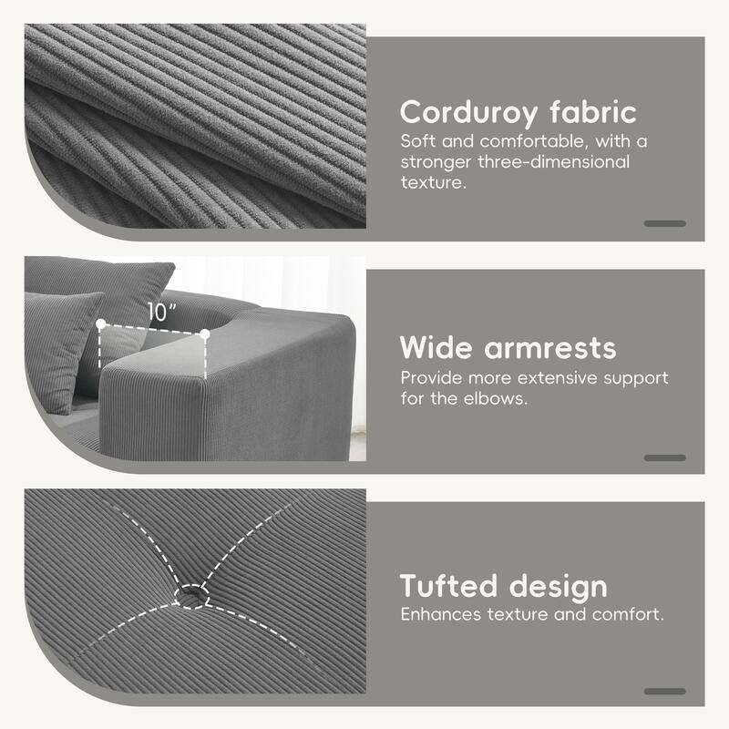 105.5" Corduroy L-Shaped Modular Sectional Sofa with Wide and Deep Seat, Tufted Design, and No Assembly Required
