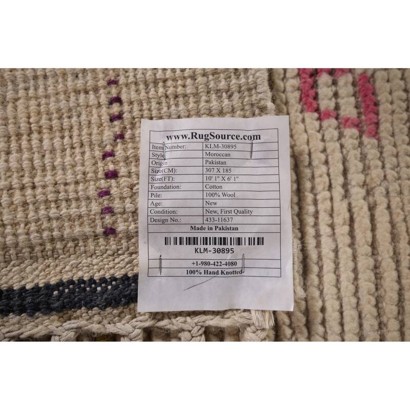 All-Over Striped Ivory Moroccan Area Rug Handmade Wool Carpet - 6'1"x 10'1"