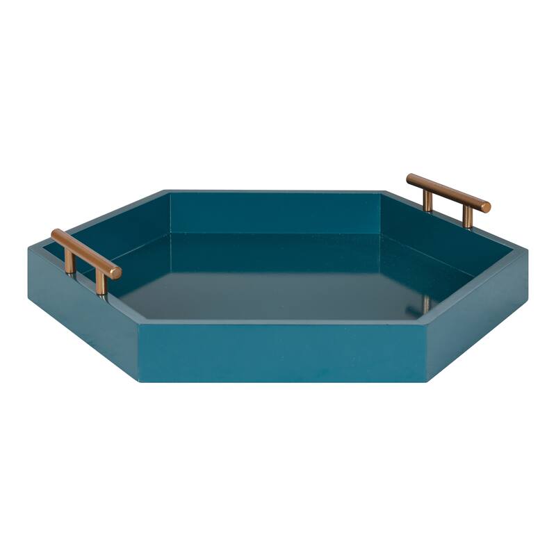 Kate and Laurel Lipton Hexagon Decorative Tray - 18x18 - Teal/Gold