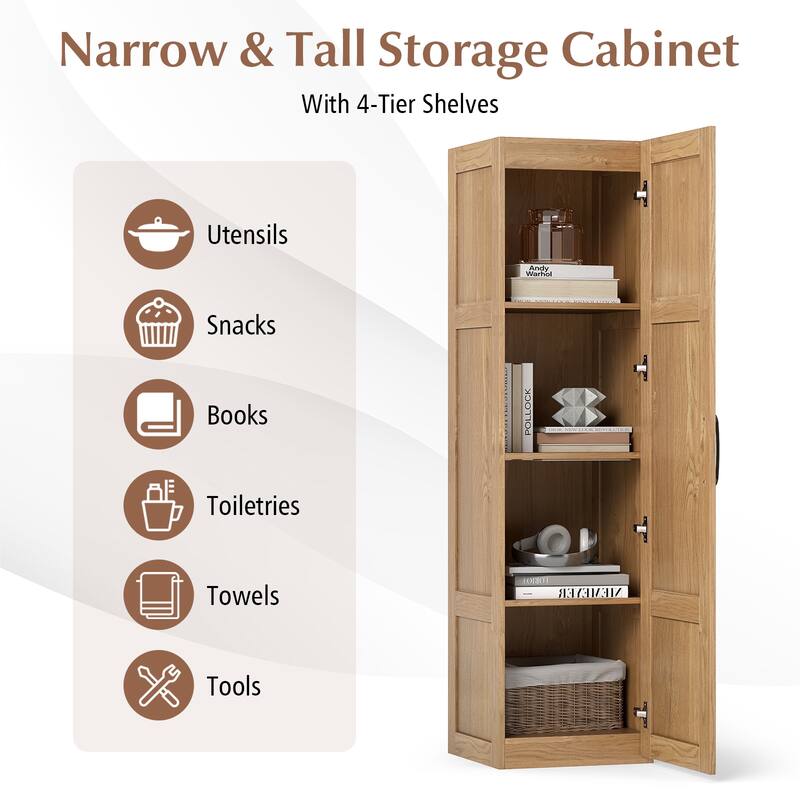 Gymax Tall Storage Cabinet Narrow Farmhouse Freestanding Floor Cabinet