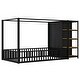 preview thumbnail 10 of 22, Black Spacious Twin/Full Size Metal Floor Bed with Wardrobe and Safety Fence