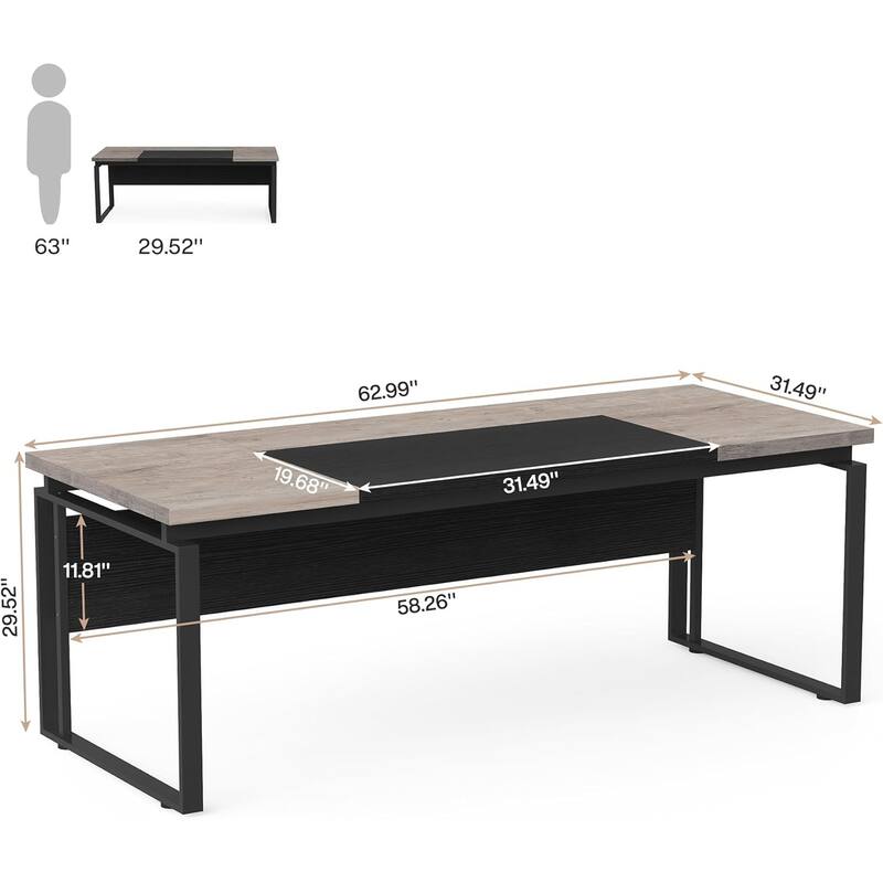 63 Inch Computer Desk Home Office Desk for Workstation (Only Table)