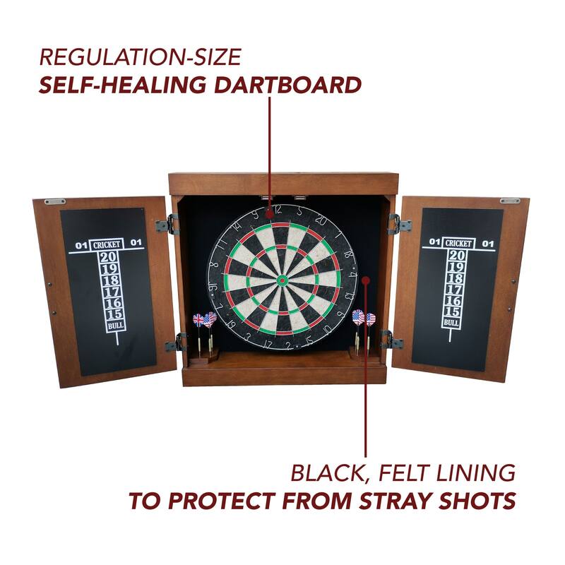Hathaway Farmington Bristol Dartboard & Cabinet Set - Walnut Finish