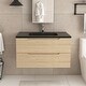 preview thumbnail 30 of 66, Wall-Mounted Bathroom Vanity in Evita Oak with Integrated Black Sink