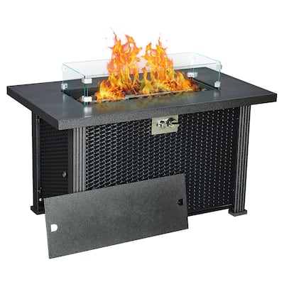 44 inch Patio Rectangle Propane Fire Pit Table with Rain Cover