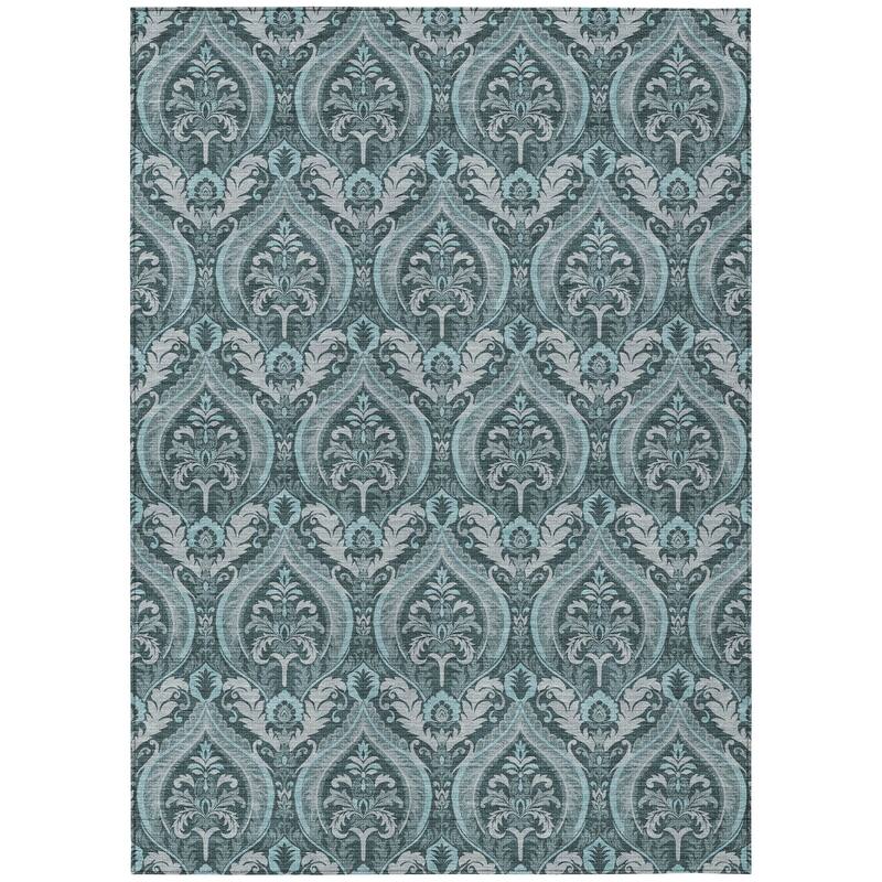 Machine Washable Indoor/ Outdoor Damask Chantille Rug