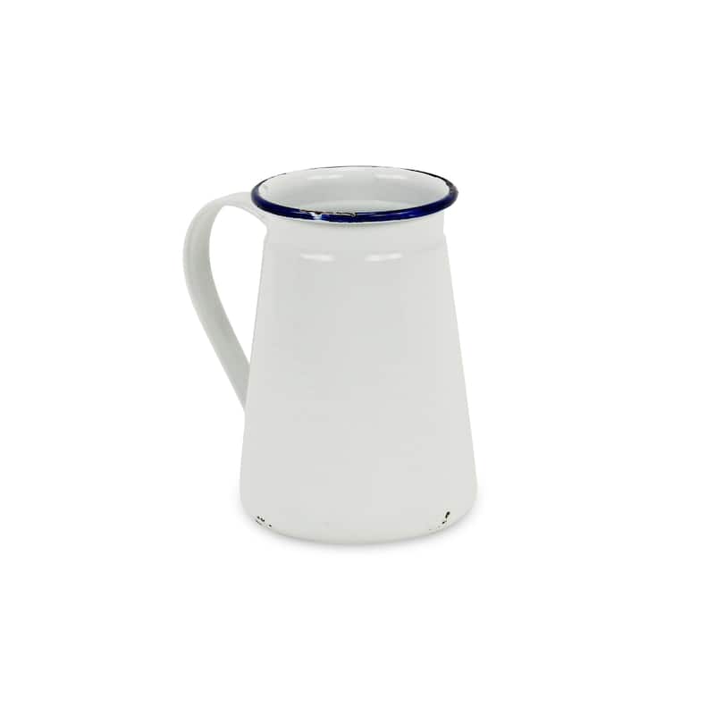 White Metal Lacquered Jug with Blue Rim Decor
